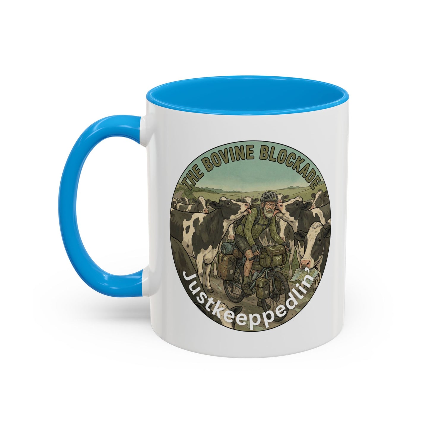 Vintage Cow Herding Mug — “The Divine Bovine Blockade” Rustic Farm Coffee Cup (11oz/15oz)