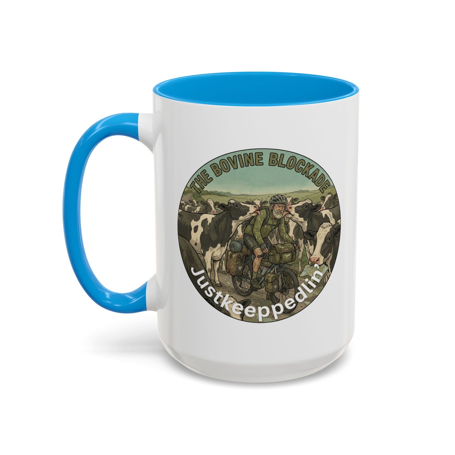 Vintage Cow Herding Mug — “The Divine Bovine Blockade” Rustic Farm Coffee Cup (11oz/15oz)