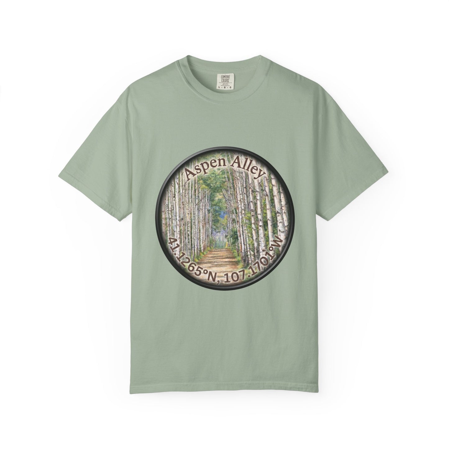 Aspen Alley T‑Shirt — Scenic Forest Path Tee with GPS Coordinates