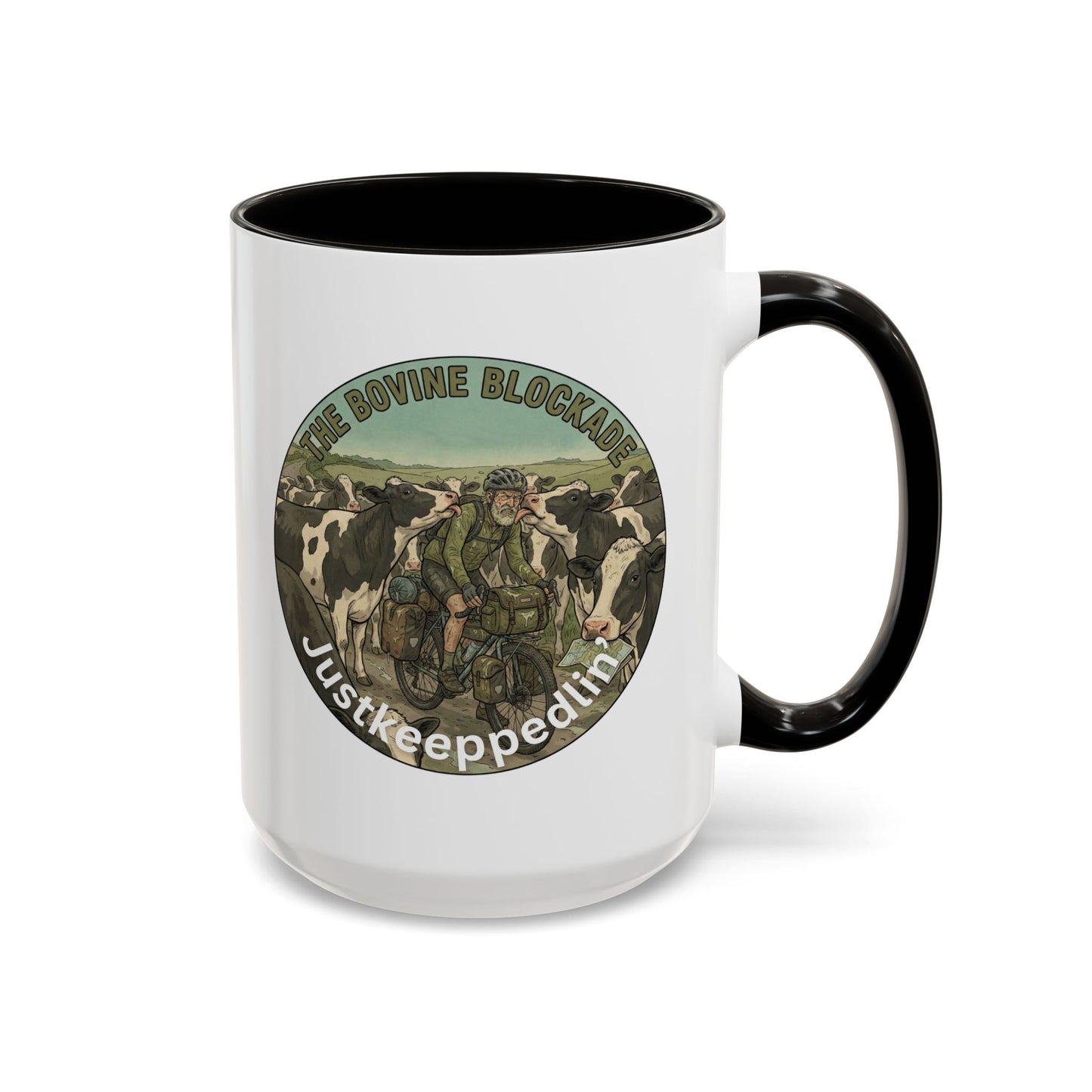 Vintage Cow Herding Mug — “The Divine Bovine Blockade” Rustic Farm Coffee Cup (11oz/15oz)