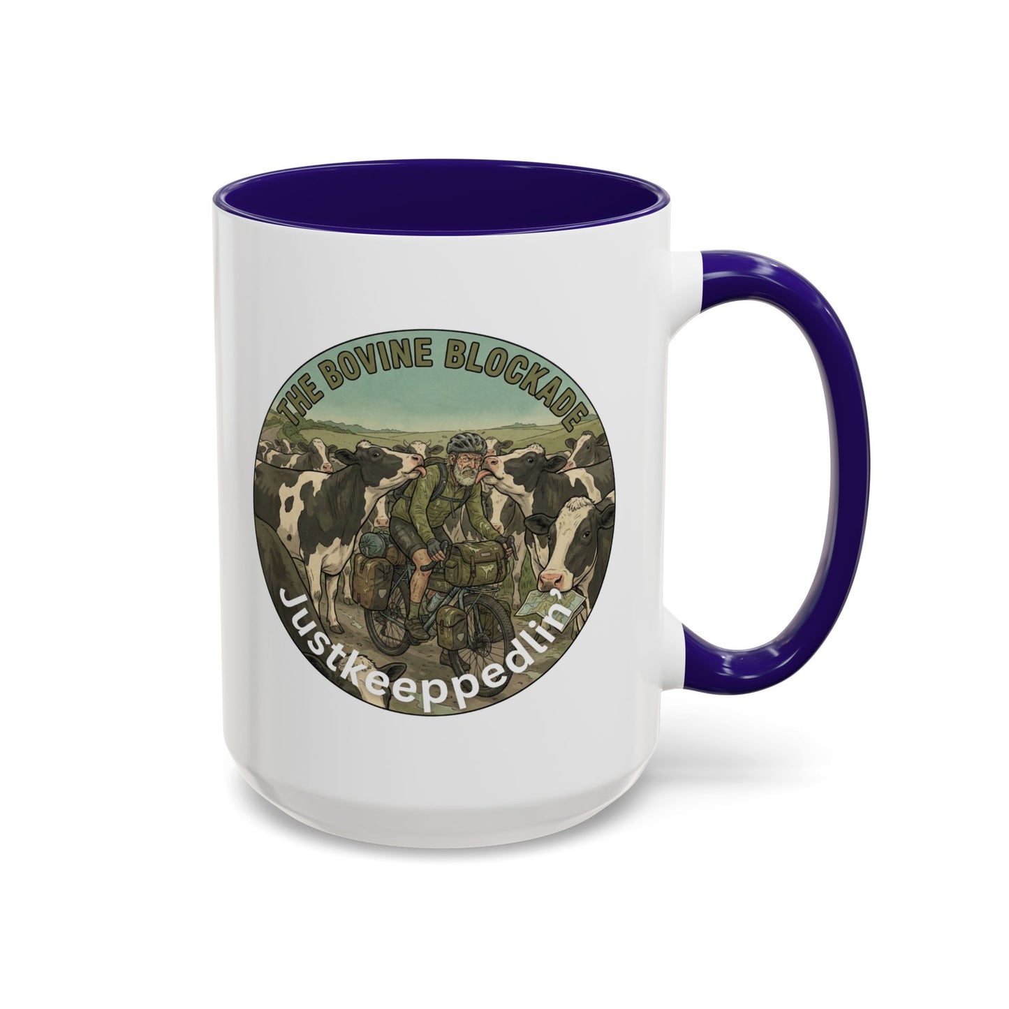 Vintage Cow Herding Mug — “The Divine Bovine Blockade” Rustic Farm Coffee Cup (11oz/15oz)