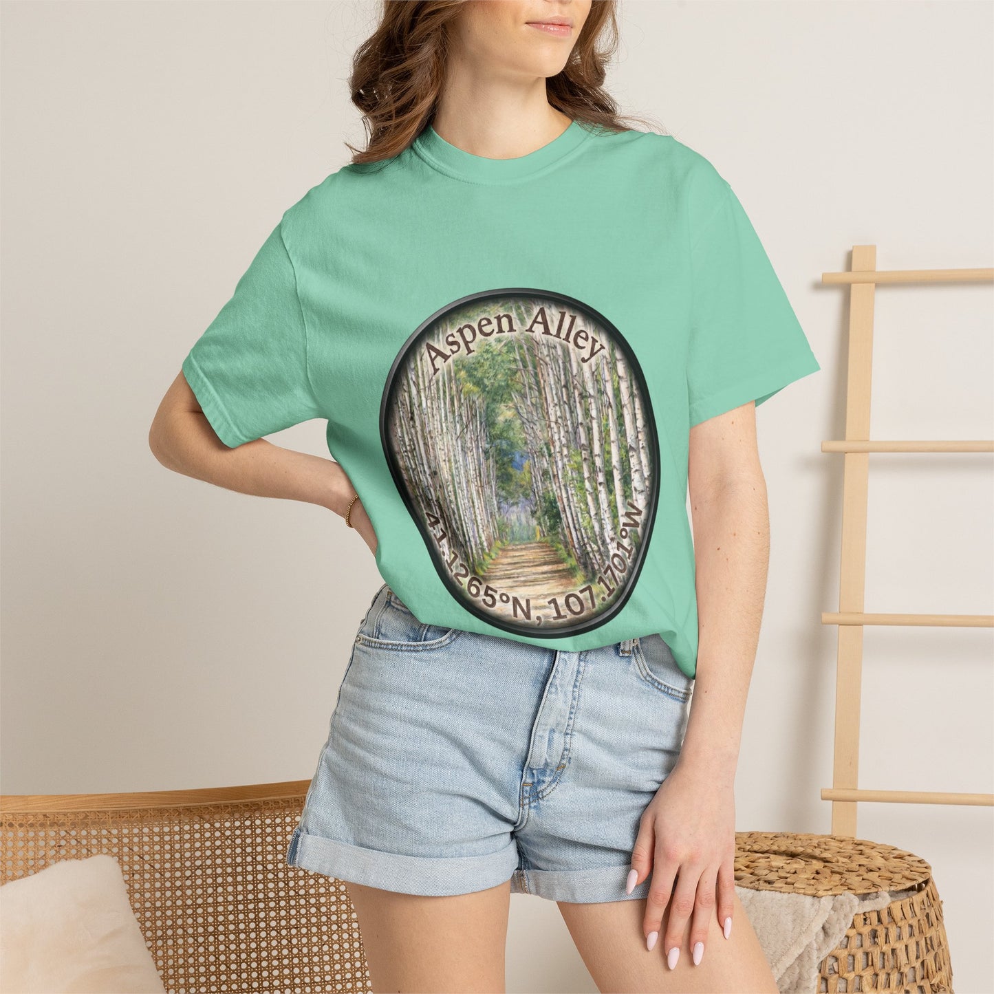 Aspen Alley T‑Shirt — Scenic Forest Path Tee with GPS Coordinates