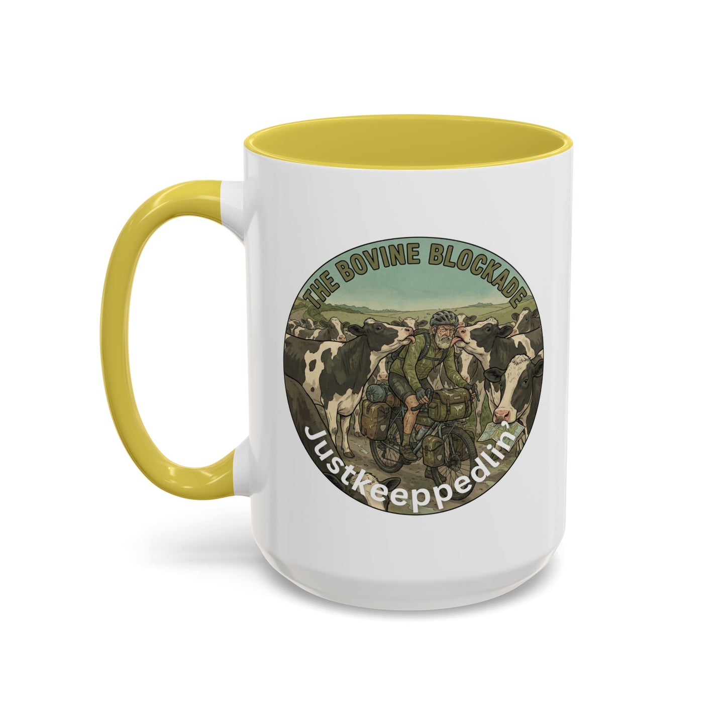 Vintage Cow Herding Mug — “The Divine Bovine Blockade” Rustic Farm Coffee Cup (11oz/15oz)