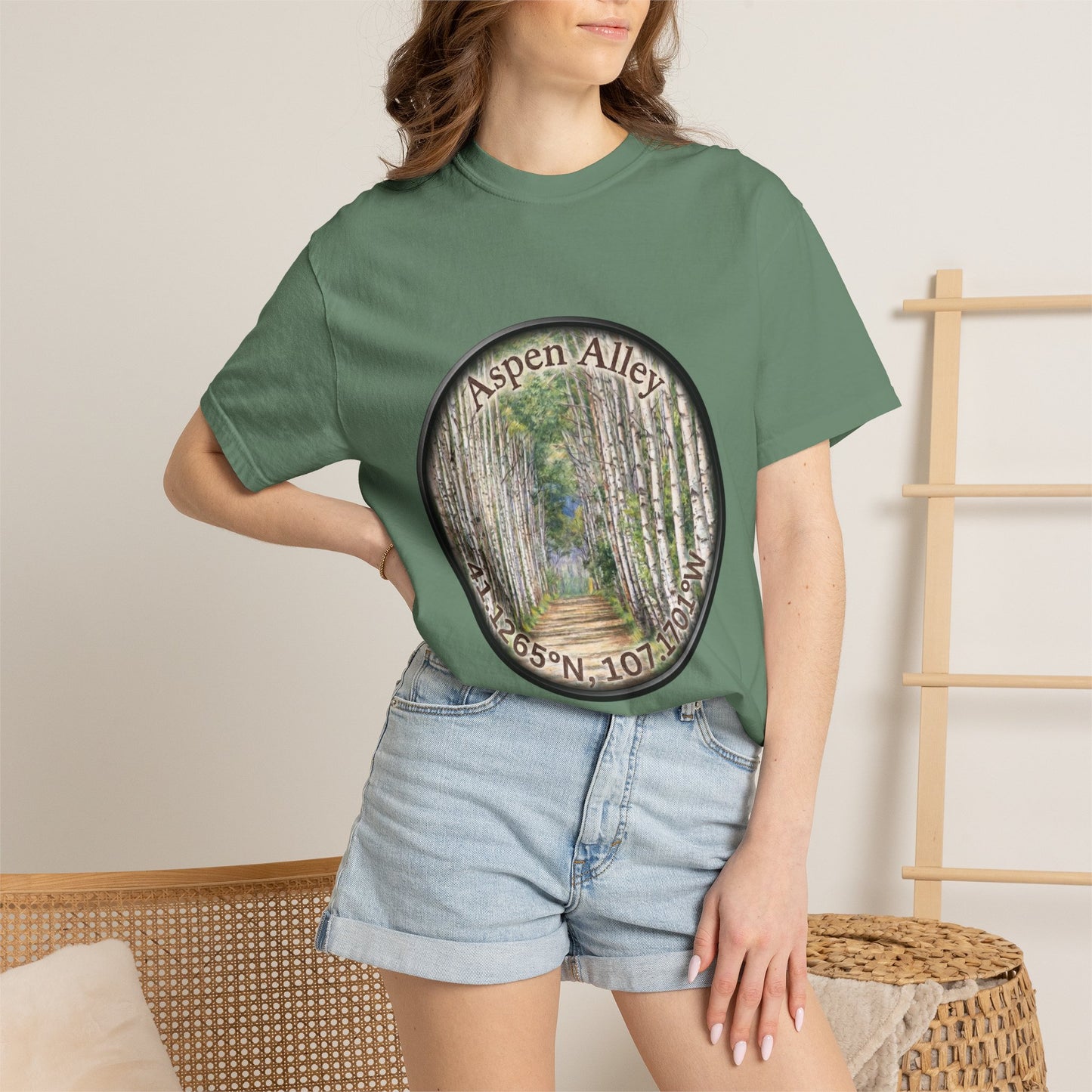 Aspen Alley T‑Shirt — Scenic Forest Path Tee with GPS Coordinates