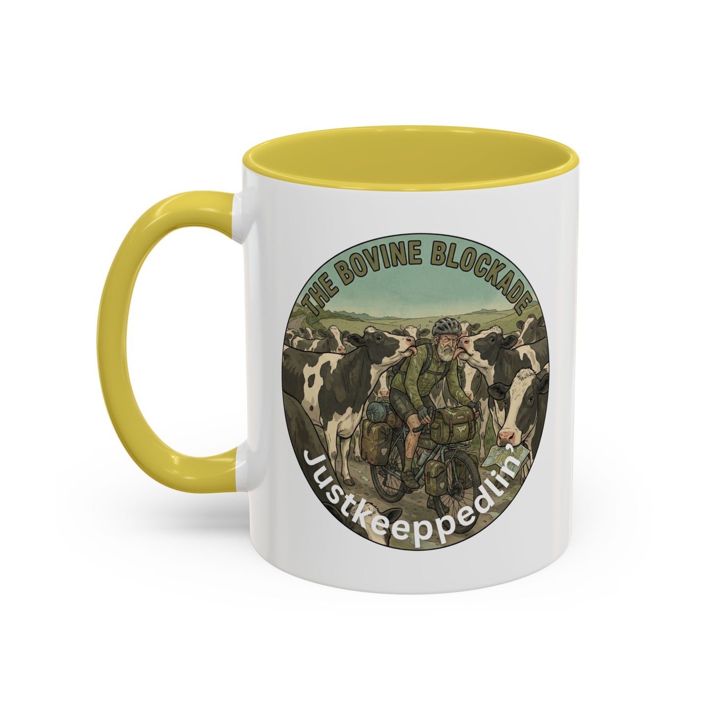 Vintage Cow Herding Mug — “The Divine Bovine Blockade” Rustic Farm Coffee Cup (11oz/15oz)