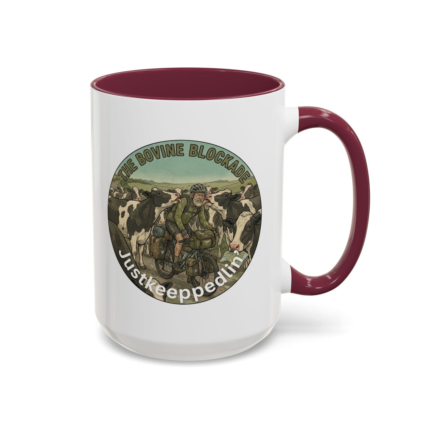 Vintage Cow Herding Mug — “The Divine Bovine Blockade” Rustic Farm Coffee Cup (11oz/15oz)