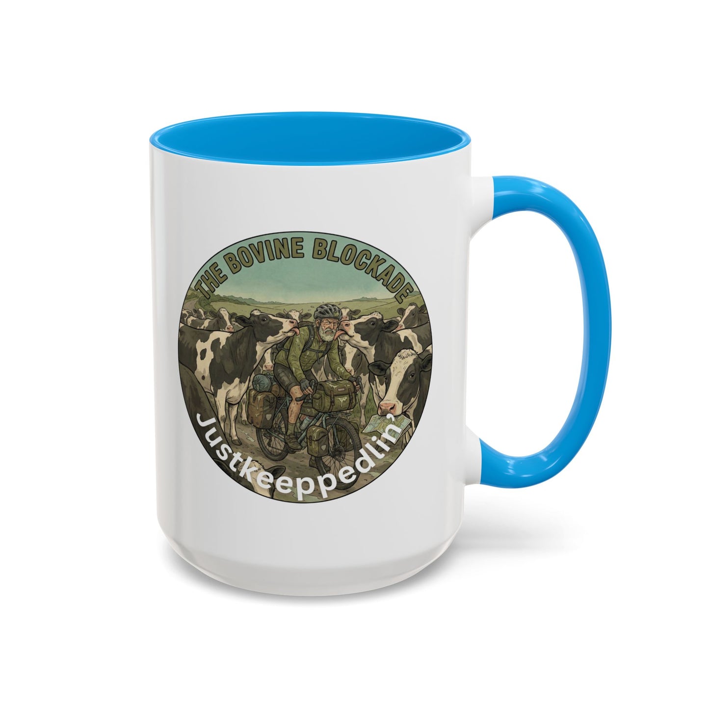 Vintage Cow Herding Mug — “The Divine Bovine Blockade” Rustic Farm Coffee Cup (11oz/15oz)