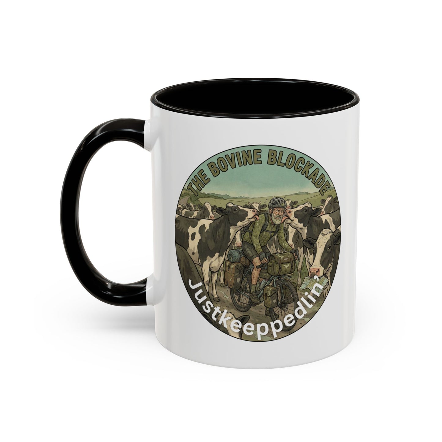 Vintage Cow Herding Mug — “The Divine Bovine Blockade” Rustic Farm Coffee Cup (11oz/15oz)