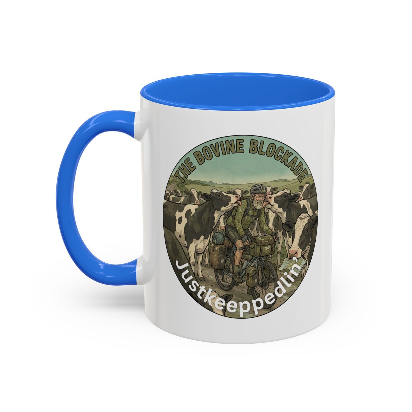 Vintage Cow Herding Mug — “The Divine Bovine Blockade” Rustic Farm Coffee Cup (11oz/15oz)
