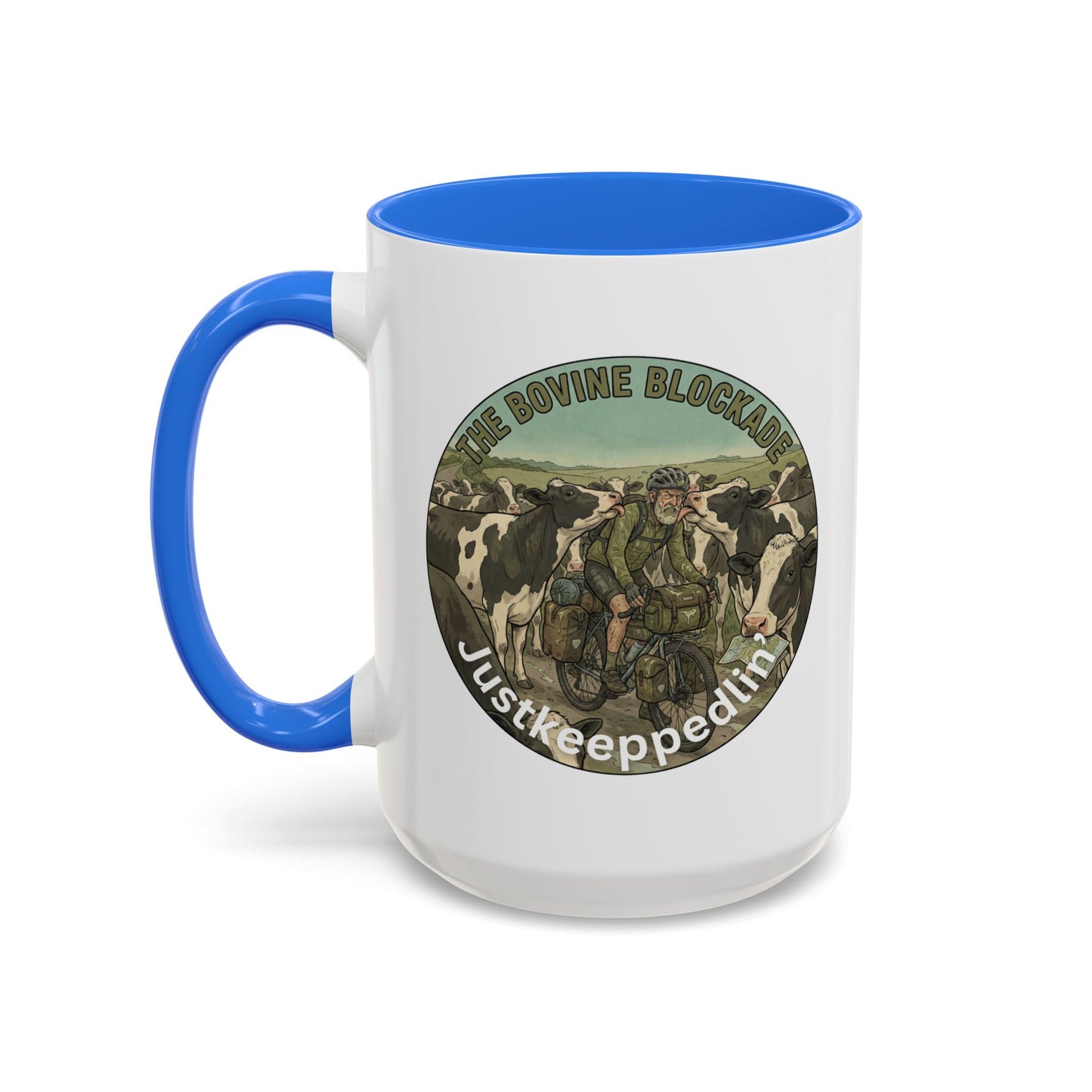 Vintage Cow Herding Mug — “The Divine Bovine Blockade” Rustic Farm Coffee Cup (11oz/15oz)