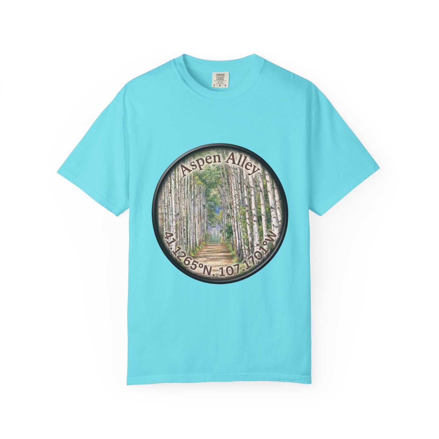 Aspen Alley T‑Shirt — Scenic Forest Path Tee with GPS Coordinates