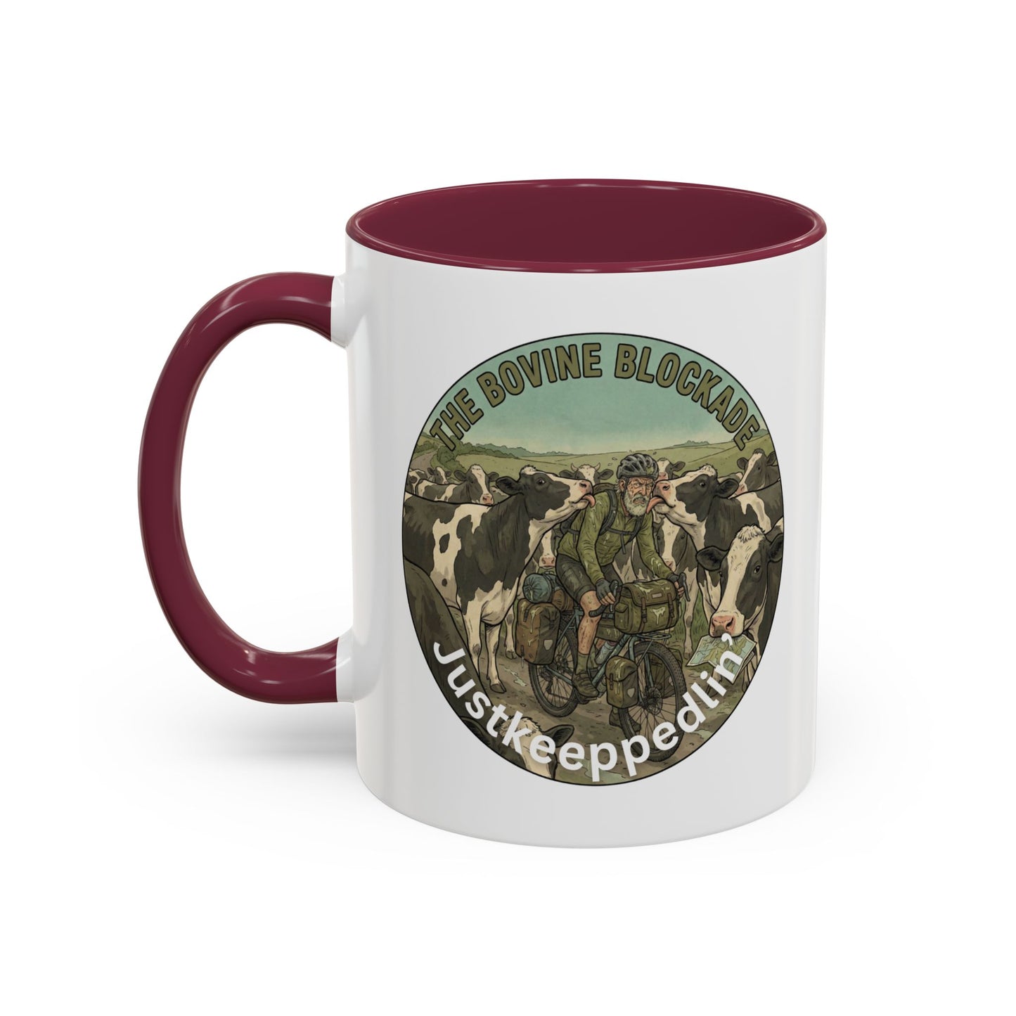 Vintage Cow Herding Mug — “The Divine Bovine Blockade” Rustic Farm Coffee Cup (11oz/15oz)