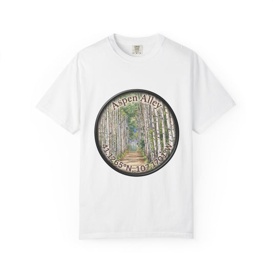 Aspen Alley T‑Shirt — Scenic Forest Path Tee with GPS Coordinates