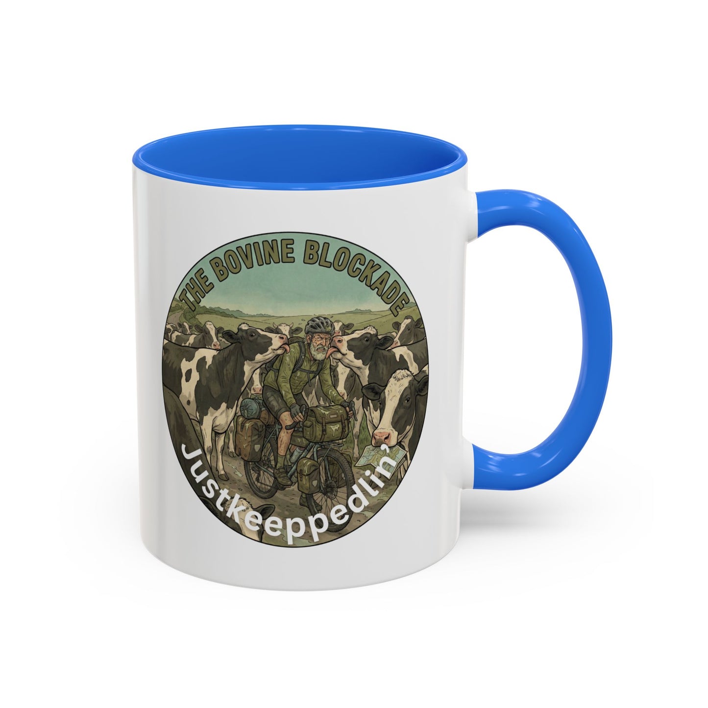 Vintage Cow Herding Mug — “The Divine Bovine Blockade” Rustic Farm Coffee Cup (11oz/15oz)