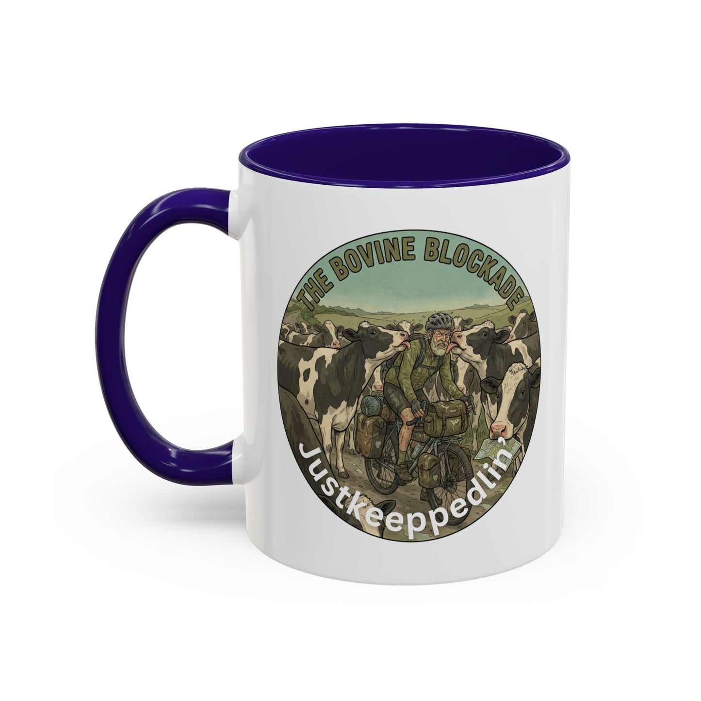 Vintage Cow Herding Mug — “The Divine Bovine Blockade” Rustic Farm Coffee Cup (11oz/15oz)