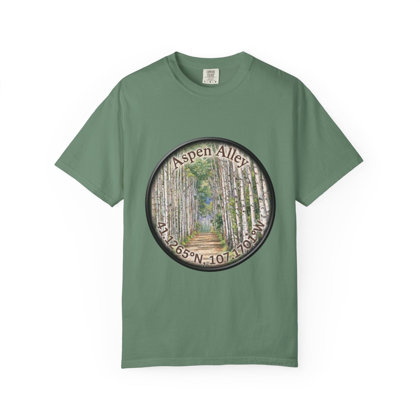 Aspen Alley T‑Shirt — Scenic Forest Path Tee with GPS Coordinates