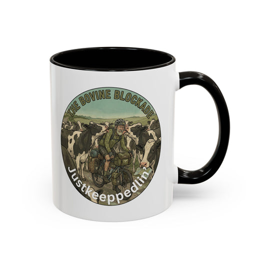 Vintage Cow Herding Mug — “The Divine Bovine Blockade” Rustic Farm Coffee Cup (11oz/15oz)