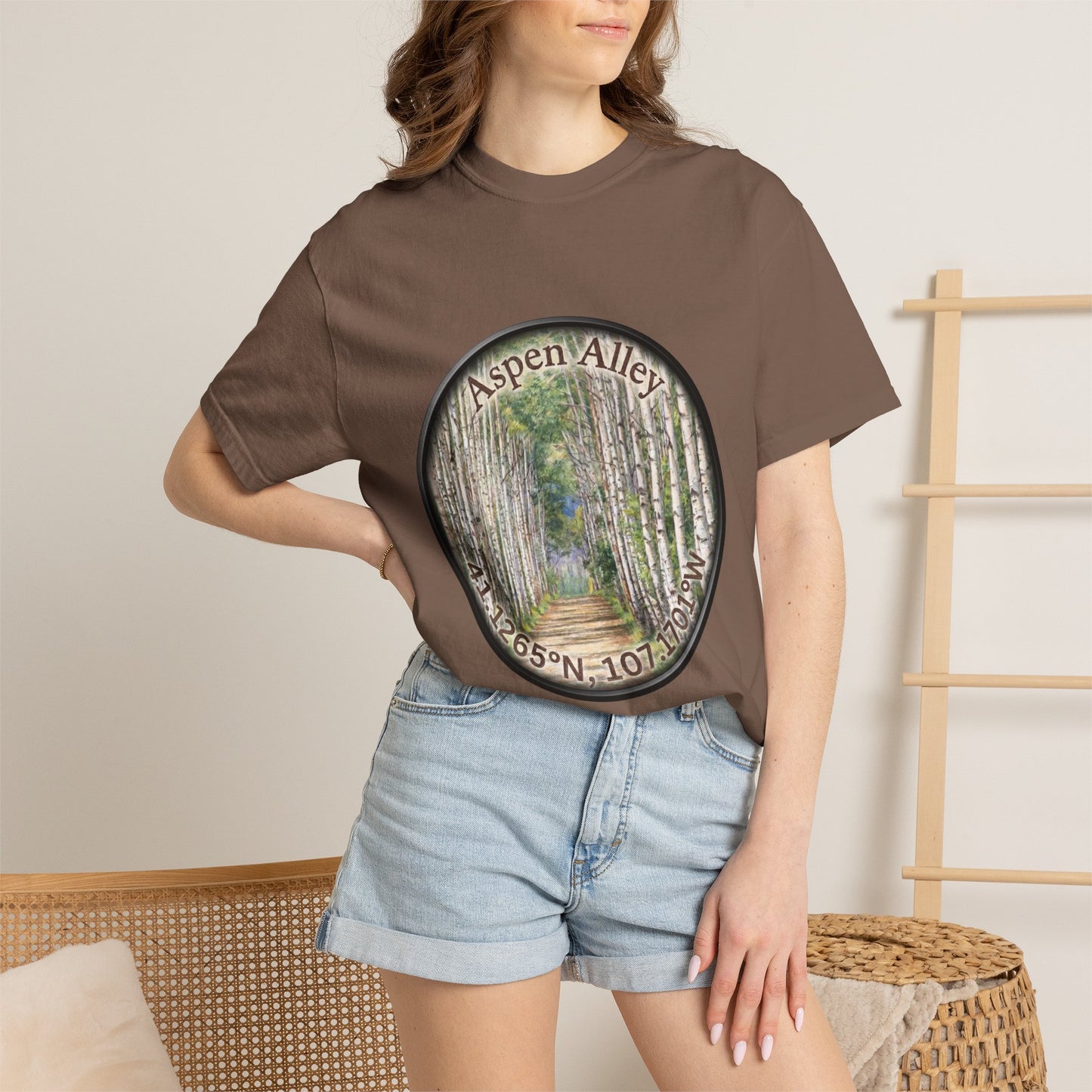 Aspen Alley T‑Shirt — Scenic Forest Path Tee with GPS Coordinates