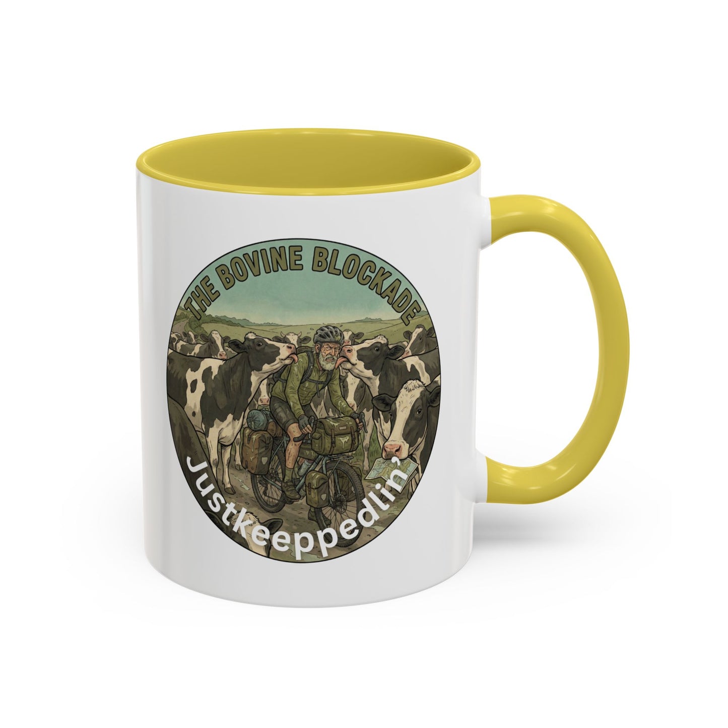 Vintage Cow Herding Mug — “The Divine Bovine Blockade” Rustic Farm Coffee Cup (11oz/15oz)