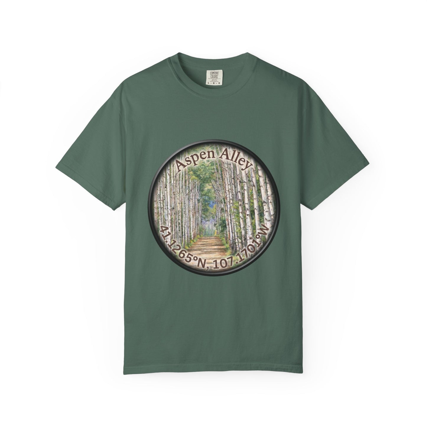 Aspen Alley T‑Shirt — Scenic Forest Path Tee with GPS Coordinates