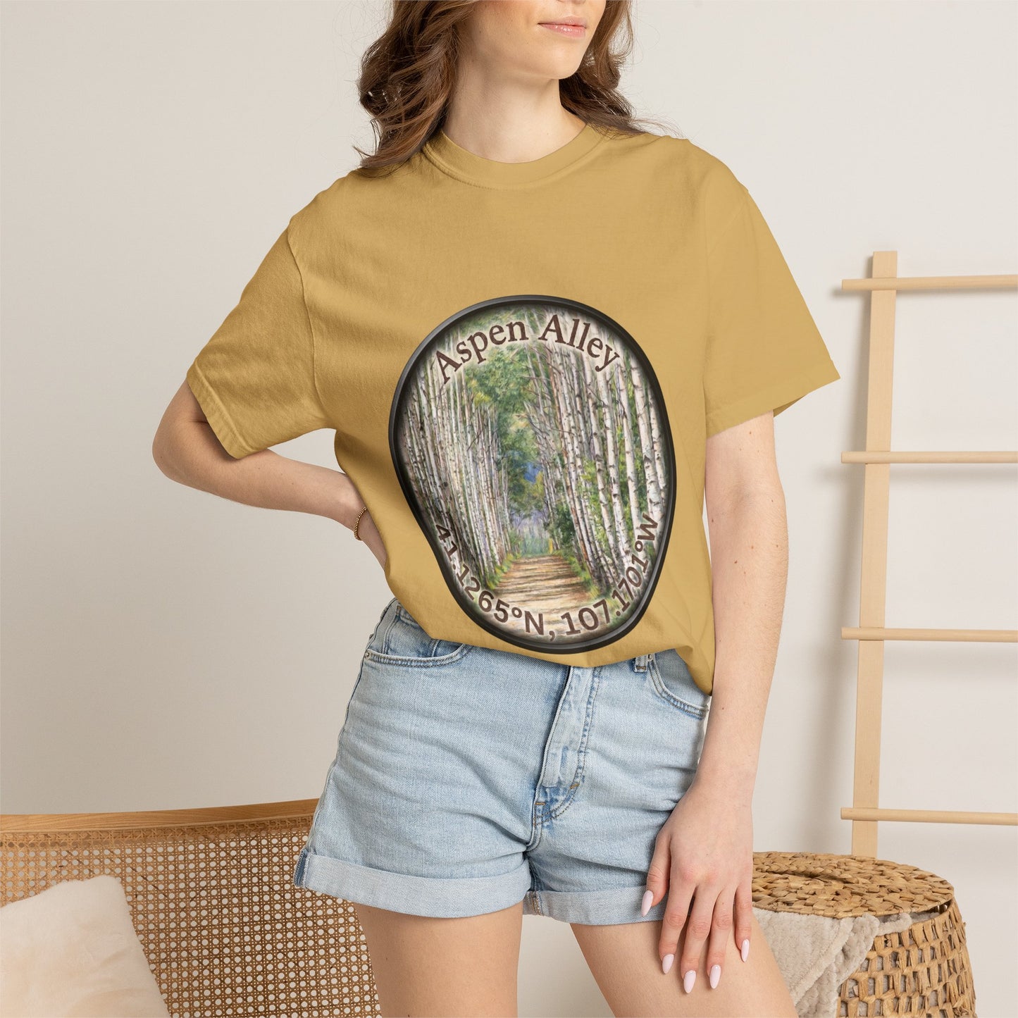 Aspen Alley T‑Shirt — Scenic Forest Path Tee with GPS Coordinates