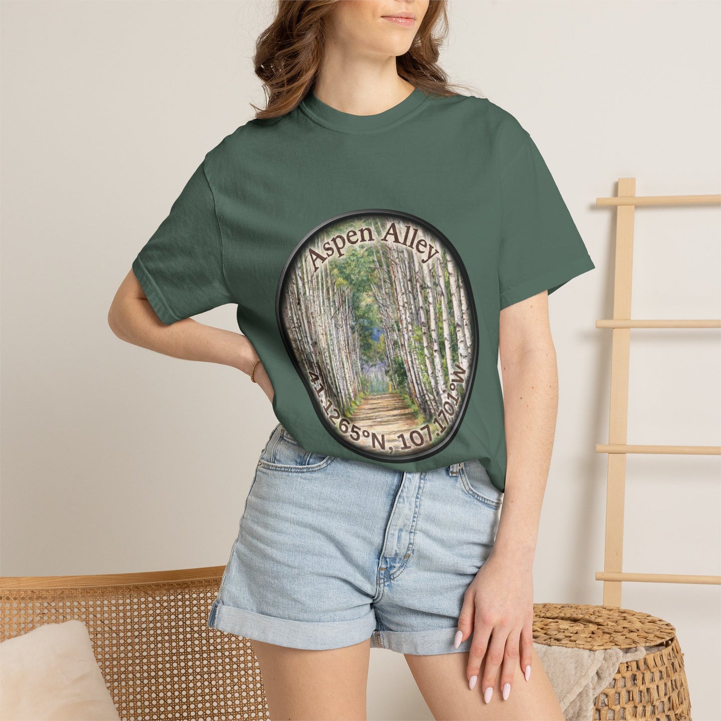 Aspen Alley T‑Shirt — Scenic Forest Path Tee with GPS Coordinates
