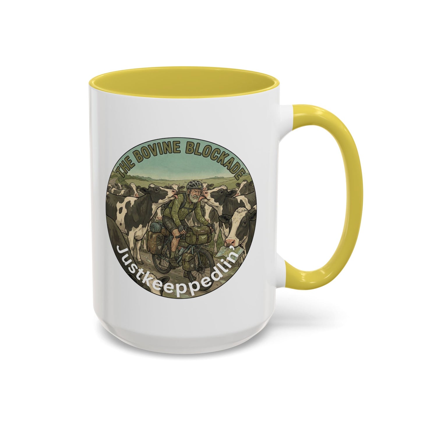 Vintage Cow Herding Mug — “The Divine Bovine Blockade” Rustic Farm Coffee Cup (11oz/15oz)
