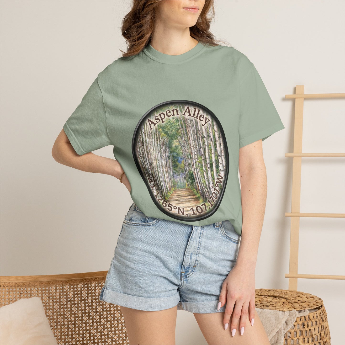 Aspen Alley T‑Shirt — Scenic Forest Path Tee with GPS Coordinates