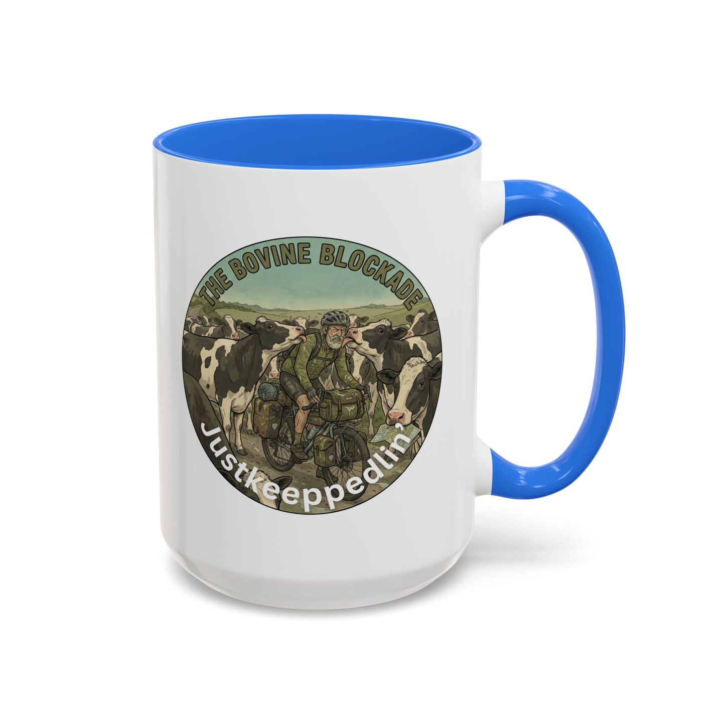 Vintage Cow Herding Mug — “The Divine Bovine Blockade” Rustic Farm Coffee Cup (11oz/15oz)