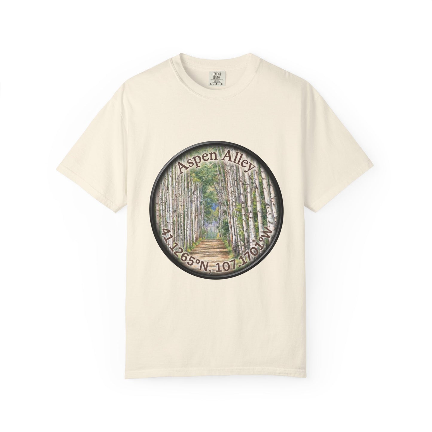 Aspen Alley T‑Shirt — Scenic Forest Path Tee with GPS Coordinates