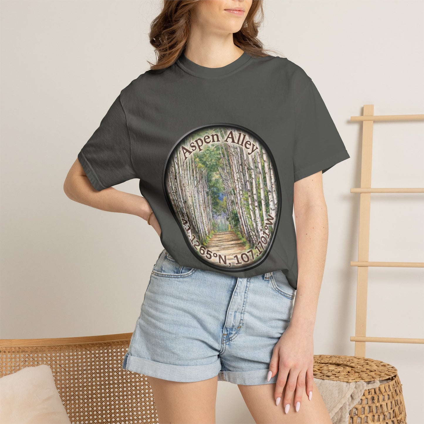 Aspen Alley T‑Shirt — Scenic Forest Path Tee with GPS Coordinates