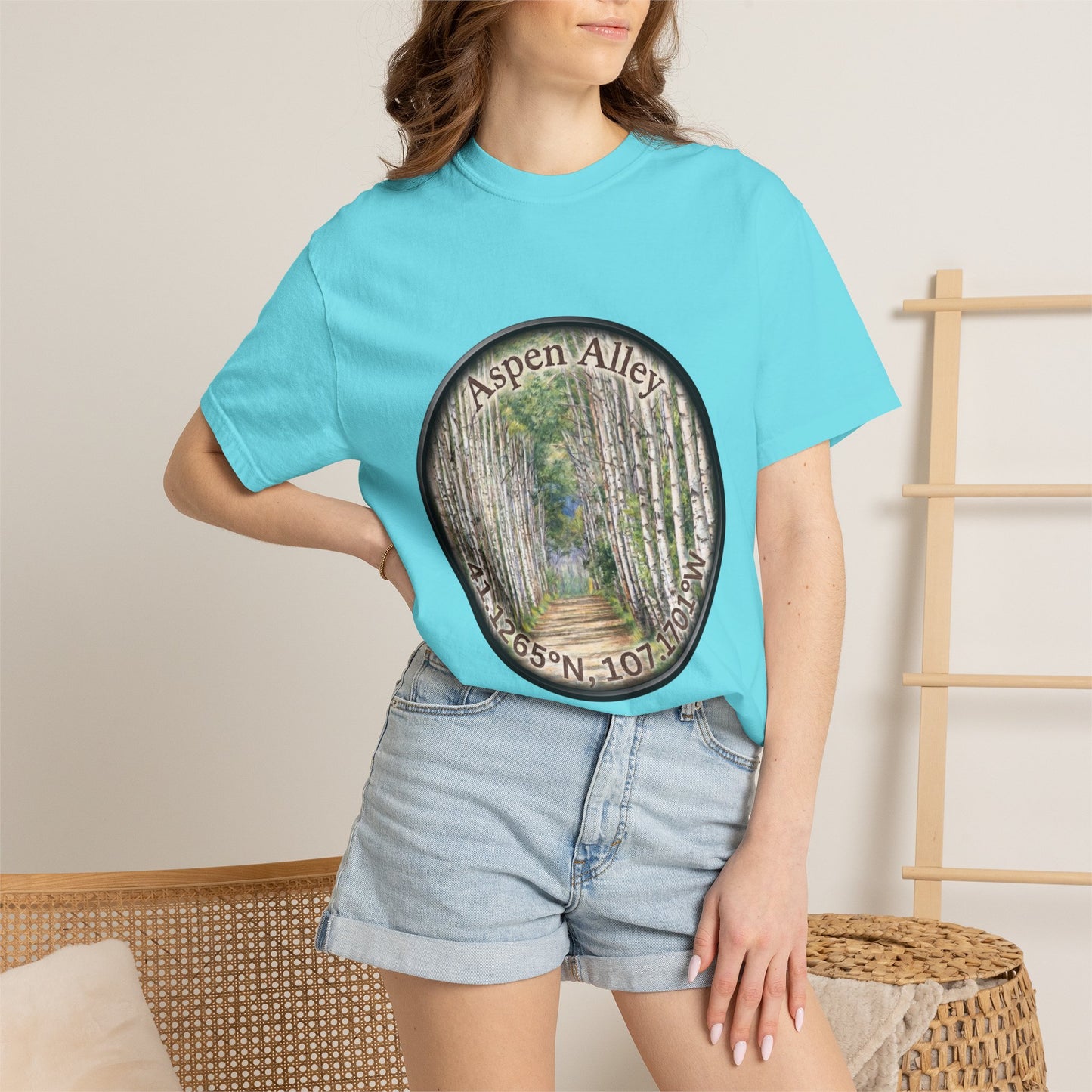 Aspen Alley T‑Shirt — Scenic Forest Path Tee with GPS Coordinates