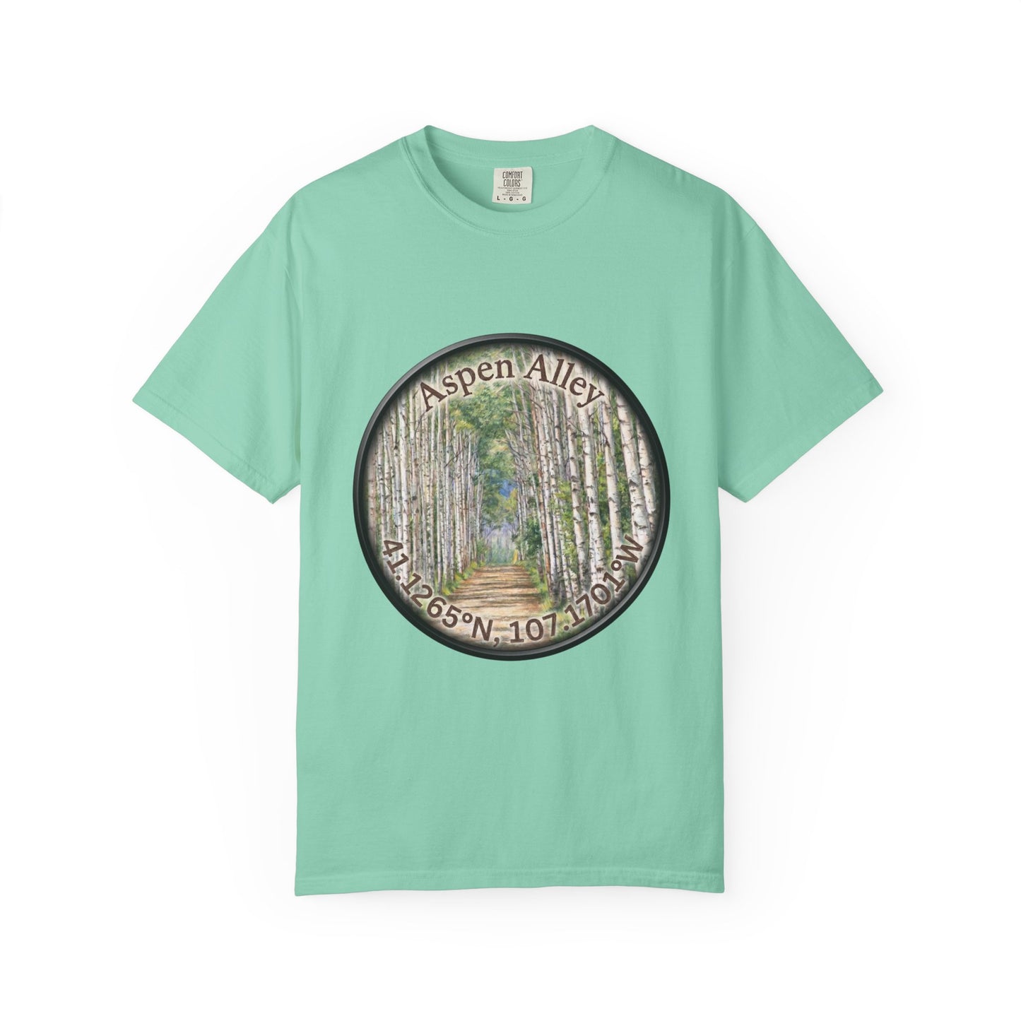 Aspen Alley T‑Shirt — Scenic Forest Path Tee with GPS Coordinates